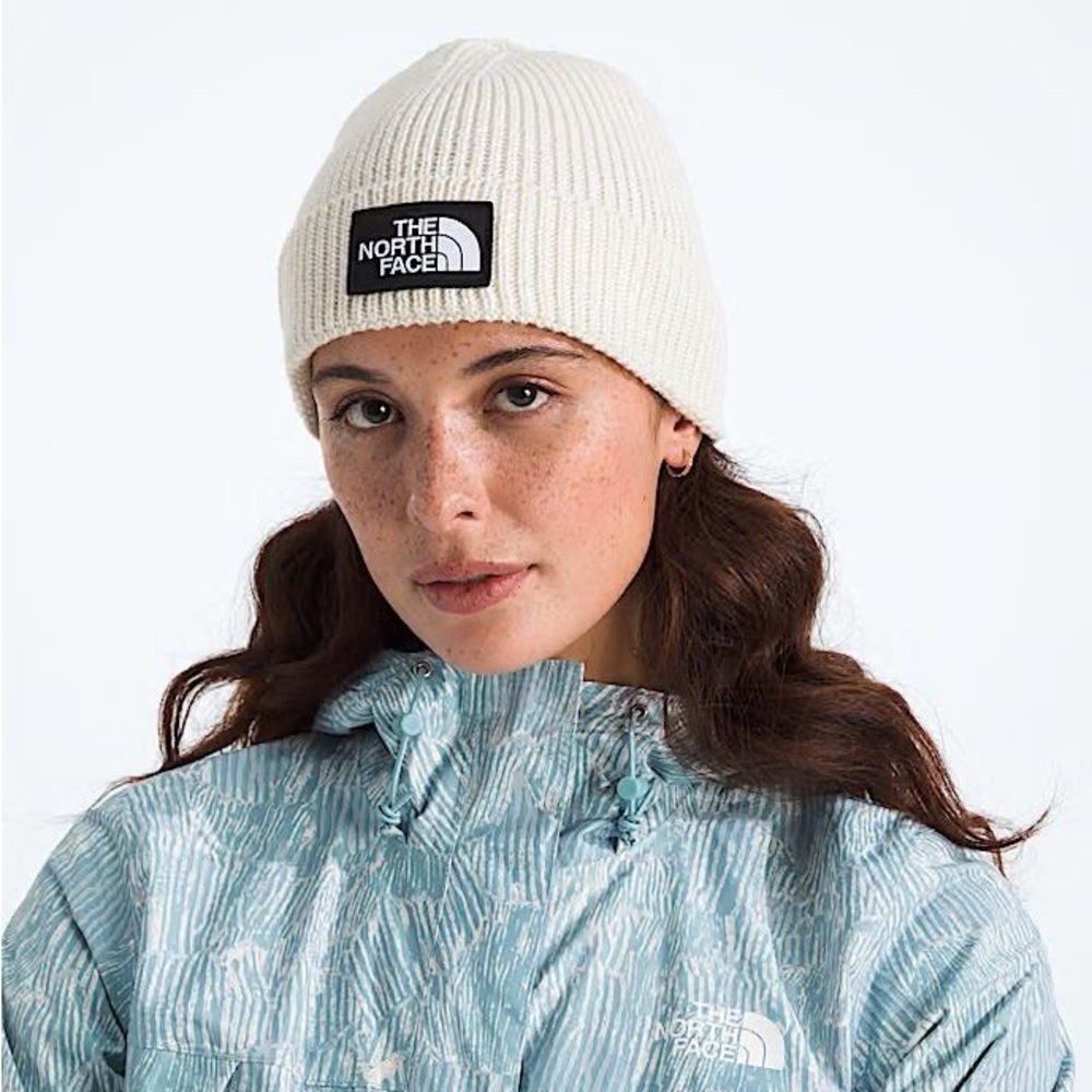 The North Face Beanie Winter Hat Logo Box Cuffed White